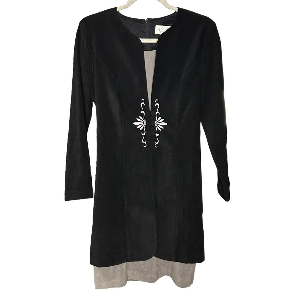 Vintage Black and Gray Velvet Dress Size 4P